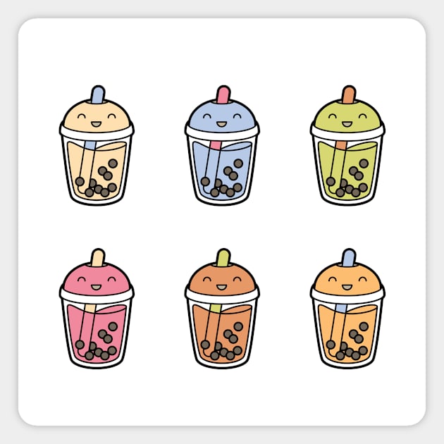 Cute Kawaii Colorful Bubble Teas - 6 Flavors Magnet by BobaTeaMe